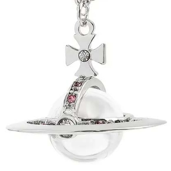 HEAVENLY SATURN WITH ITS RINGS & MALTESE CROSS Jewelry - VIVIENNE WESTWOOD STYLE SATURN GLASS GLOBE MALTESE CROSS NECKLACE 49